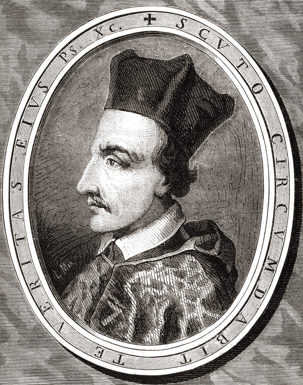 Cornelio Jansen, Obispo de Ypres, grabado por Pannemaker después de Latenacci, de 