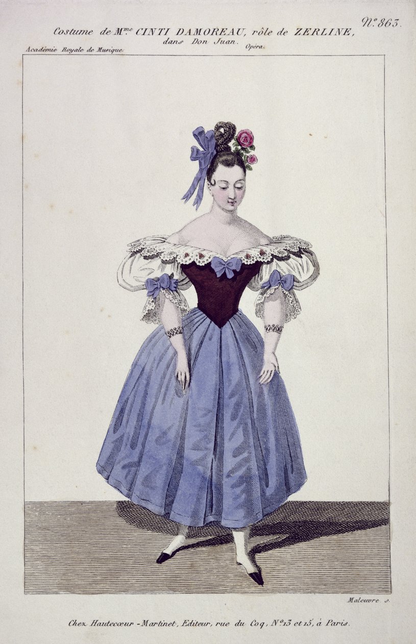 Vestuario para Madame Cinti Damoreau en el Papel de Zerlina en Don Giovanni, grabado por Maleuvre, impreso por Hautecoeur-Martinet de French School