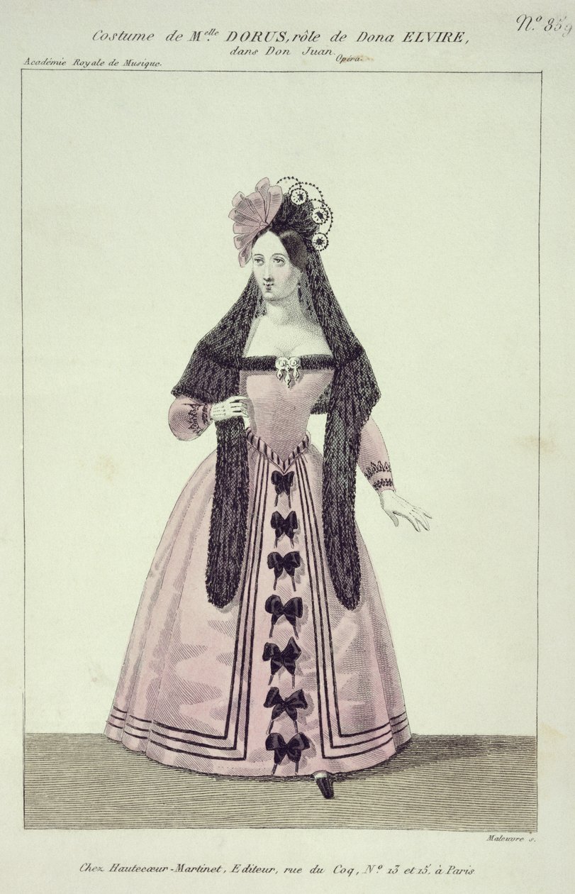 Vestuario para Mademoiselle Dorus en el Papel de Donna Elvira en Don Giovanni, grabado por Maleuvre, impreso por Hautecoeur-Martinet de French School