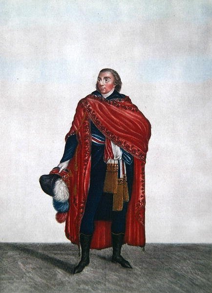 Traje de un Representante del pueblo durante el período del Directorio, c.1797 (grabado en color) de French School