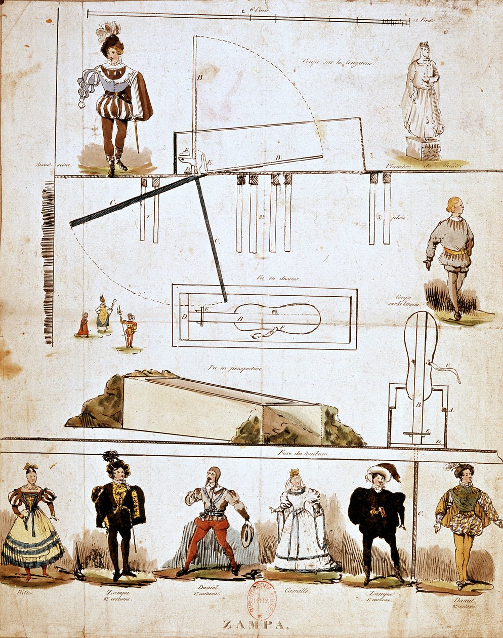 Vestuario y decorados para la ópera “Zampa o la Novia de Mármol” de Ferdinand Herold (1791-1833) de French School