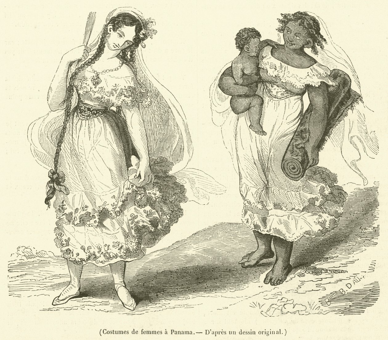 Trajes de mujer en Panamá (grabado) de French School