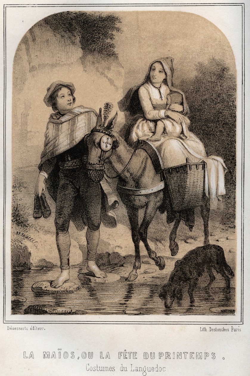 Trajes del Languedoc - la Maios o la fiesta de la primavera - grabado en THE SOURCES DE MON UNCLE MEMORIES ET RECITTS DE Voyages por MORING MICHEL - Finales del siglo XIX de French School