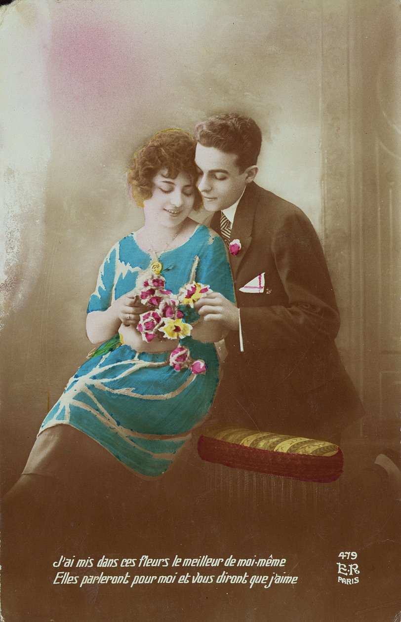 Pareja con flores, 1910-20 de French School
