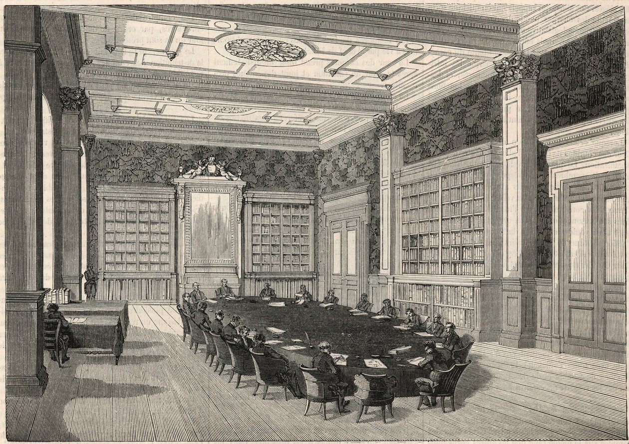 Cour des comptes - biblioteca y sala del consejo - Grabado en "Tableau-de-Paris" por Edmond Texier 1852 de French School