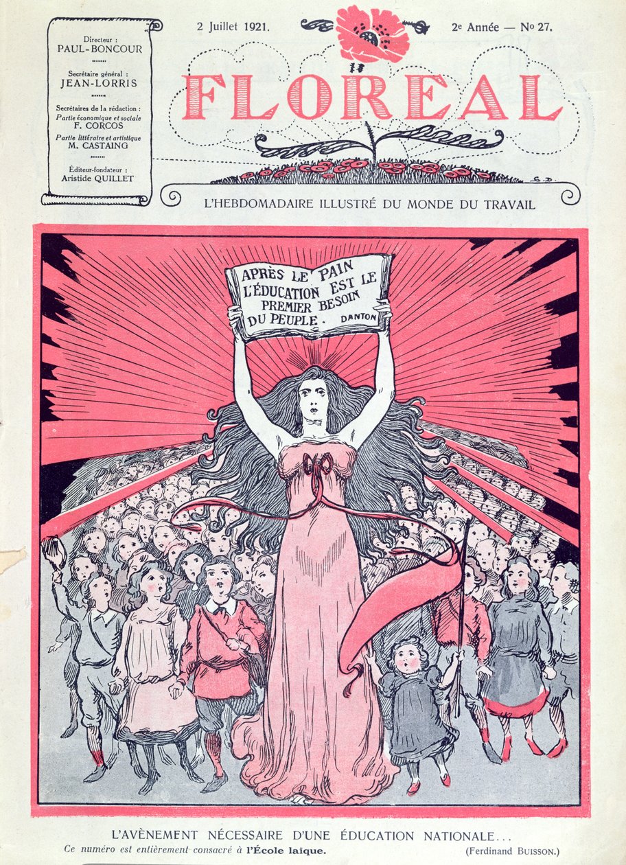 Portada de la revista Floreal celebrando el cuadragésimo aniversario de las Ecoles Laiques en Francia, 2 de julio de 1921 de French School