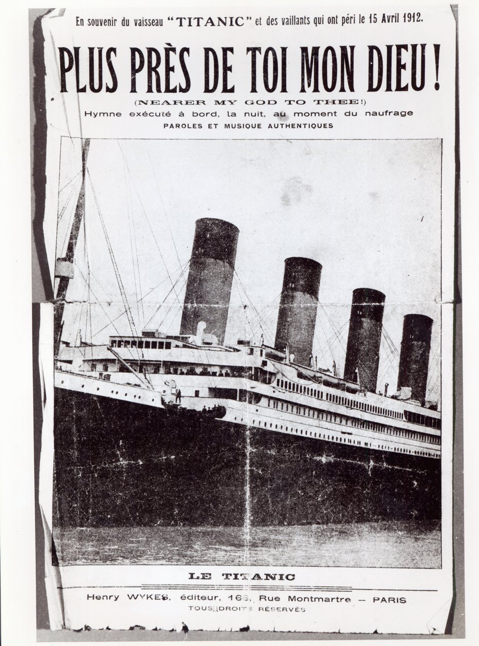 Portada de la partitura del himno Nearer My God to Thee, cantado por los pasajeros del Titanic durante su naufragio y hundimiento, 1912 de French School