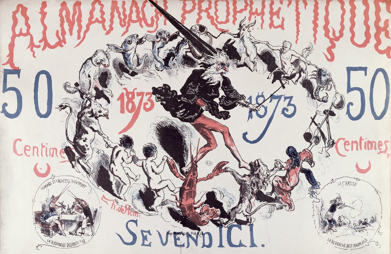 Portada de un almanaque profético que representa a Nostradamus, 1873 de French School