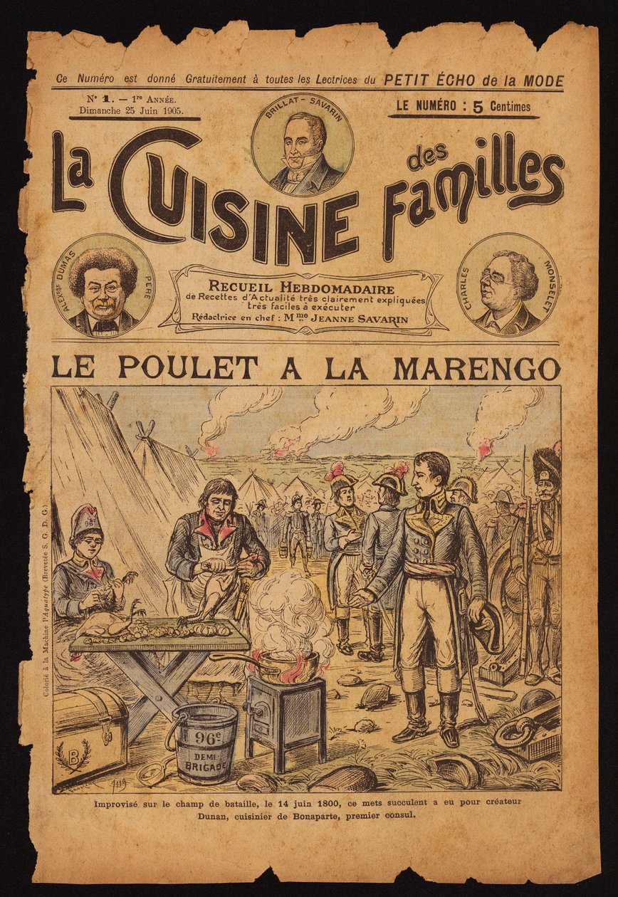 Creación del Pollo Marengo (grabado coloreado) de French School