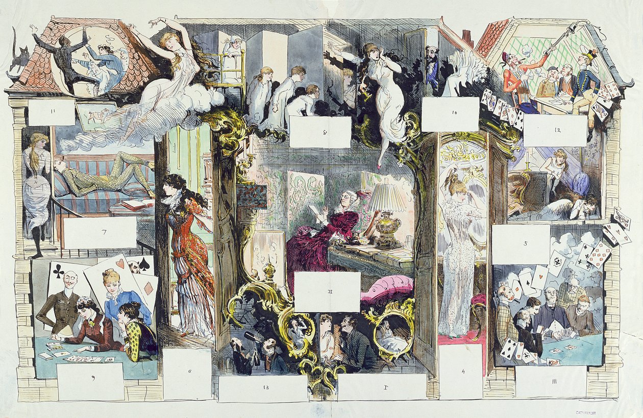 Sección transversal de una casa parisina, ilustración de La Vie Parisienne, c.1875 de French School