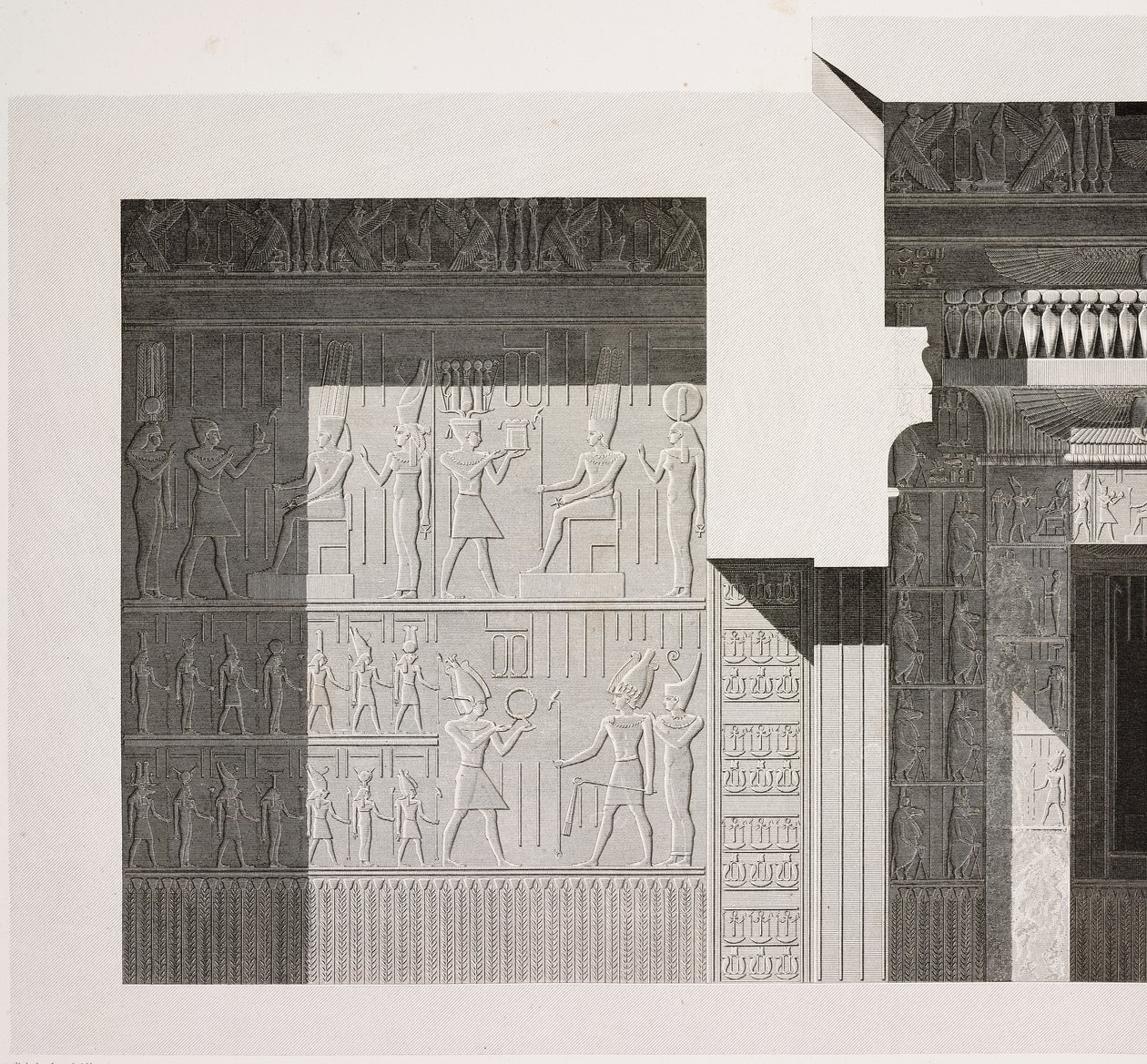 Sección transversal del Pequeño Templo del Sur, detalle, Complejo del Templo de Karnak, Tebas, Luxor, Egipto. de French School