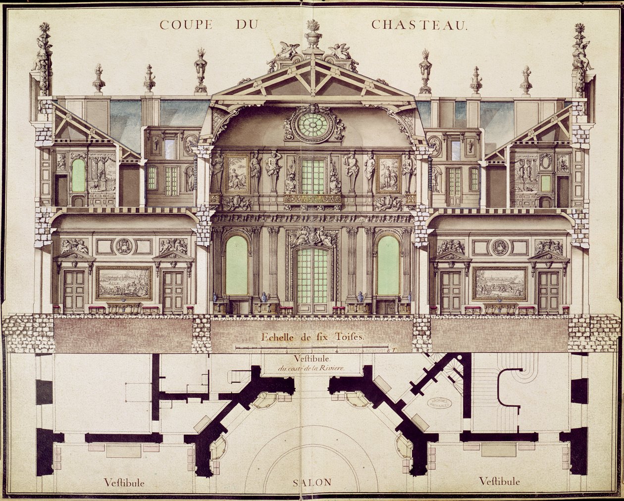 Plano seccional del Château de Marly, 1714 de French School