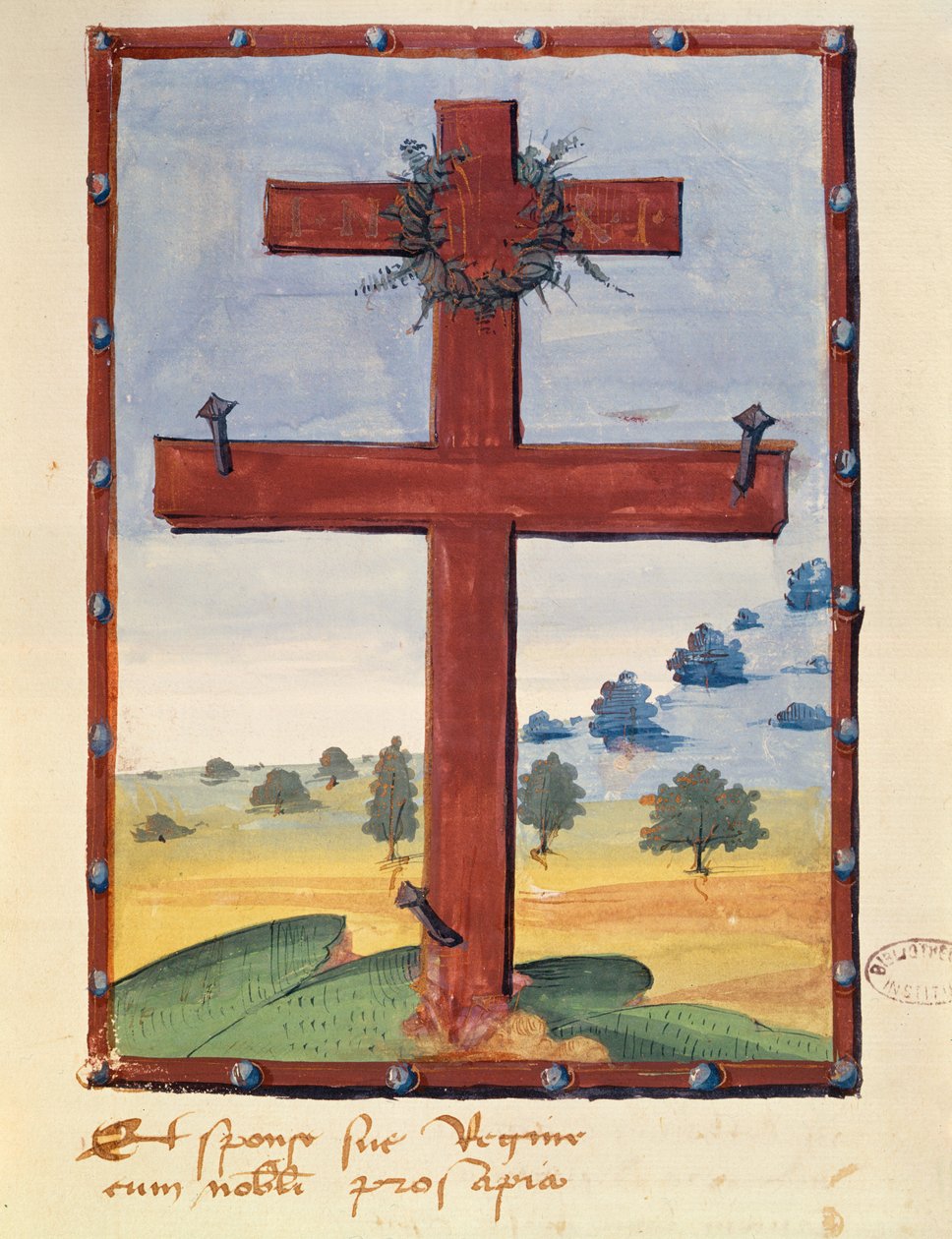 Cruz de Lorena, miniatura de un manuscrito relacionado con René II (1451-1508) Duque de Lorena de French School