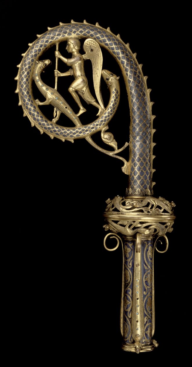 Cabeza de báculo que representa a San Miguel Venciendo al Dragón, Limoges, c.1220-30 de French School