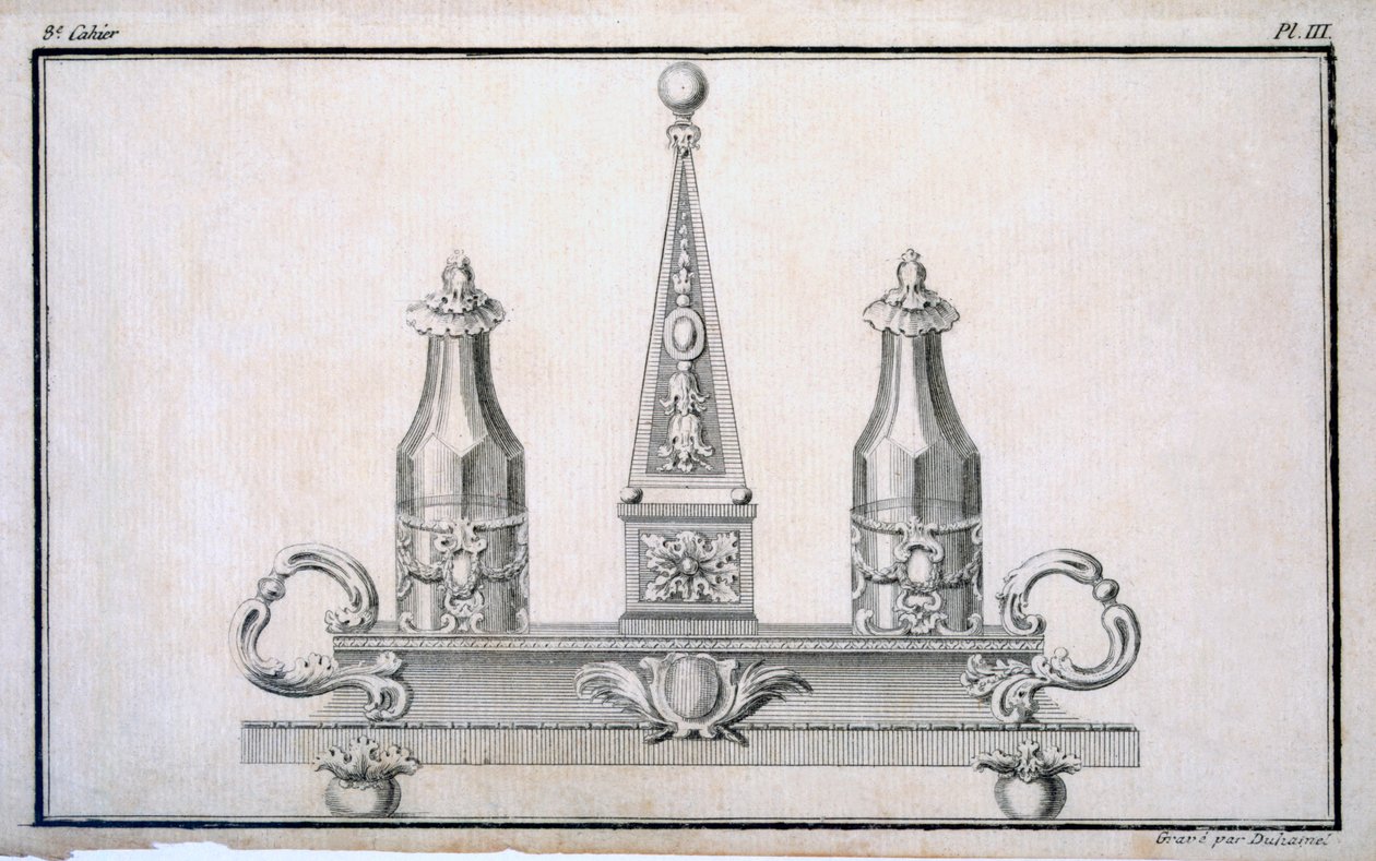 Juego de vinagreras en soporte, de un libro de patrones de diseños de metal neoclásico compilado por Duhamel, c.1770s-80s de French School