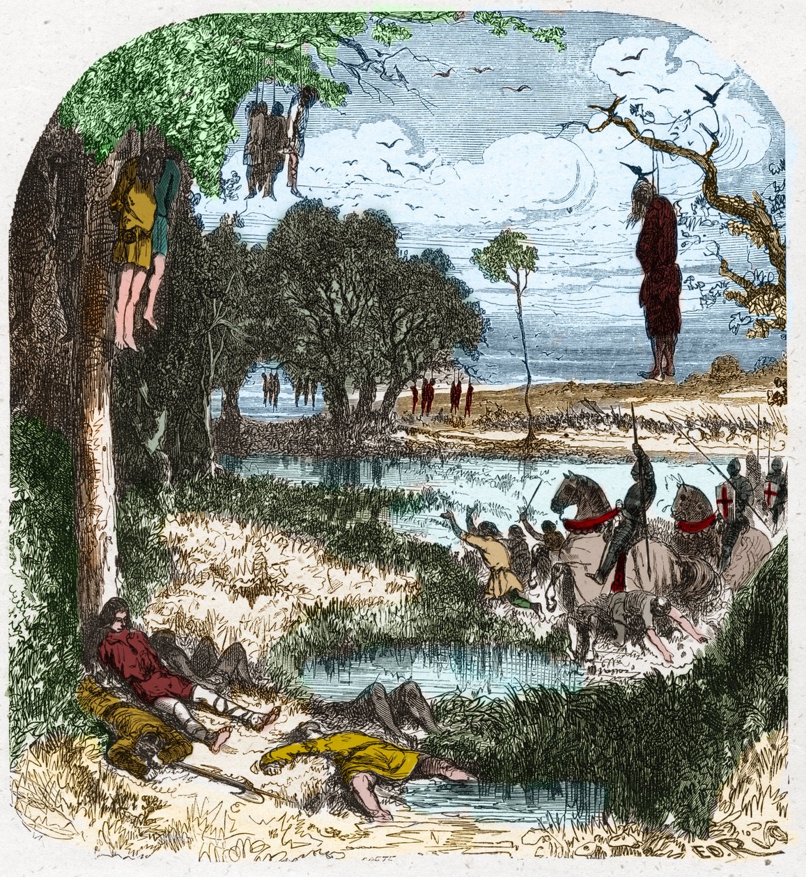 Cruzada de los Pastoureaux en 1251: Cruzada de "gente pequeña", campesinos; fue provocada en 1251 por la cautividad de San Luis durante la séptima cruzada. Grabado en "Histoire De France En Cent Tableaux" por Paul Lehugeur, 1891 de French School
