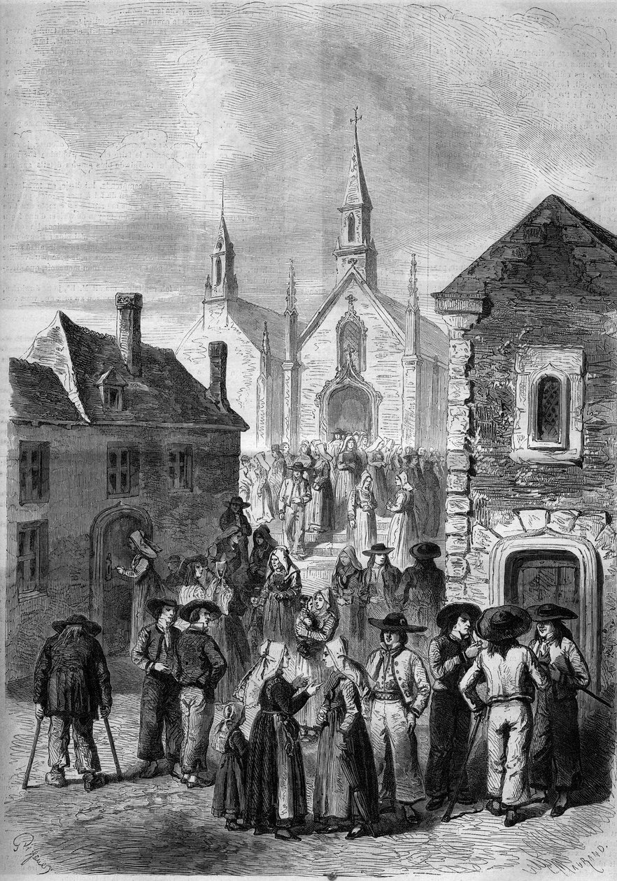 Vida cotidiana en Bretaña: salida de la iglesia de Locmine de French School