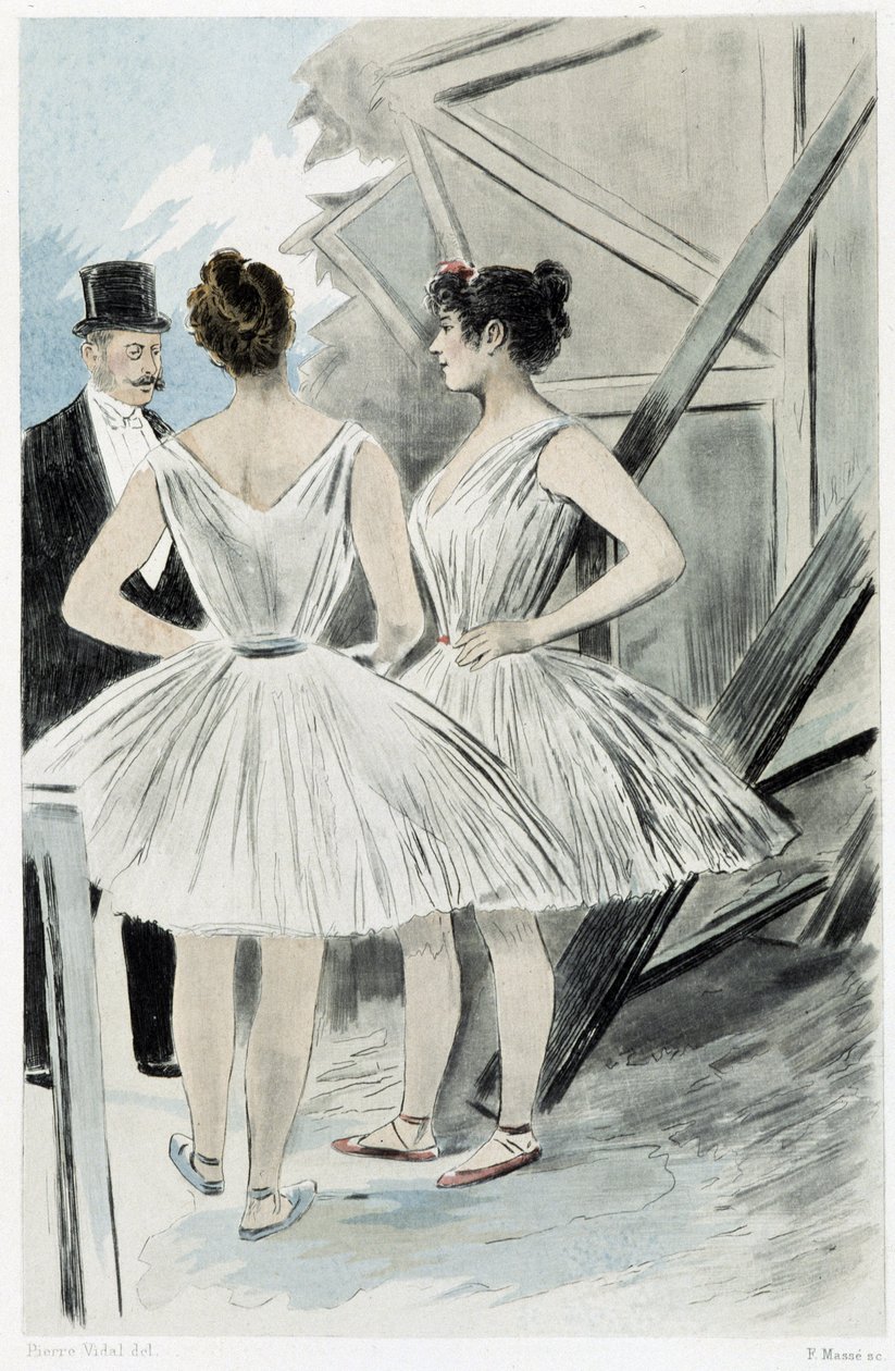 Bailarines detrás de escena del teatro - en “Nos contemporains” de Octave Uzanne de French School