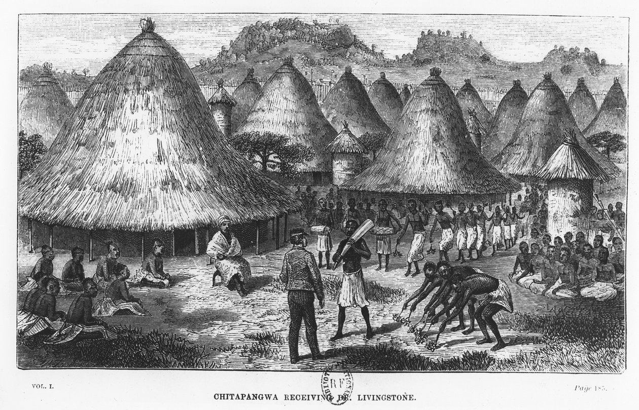 David Livingstone recibido en un pueblo en la región de los Grandes Lagos de África Central de French School