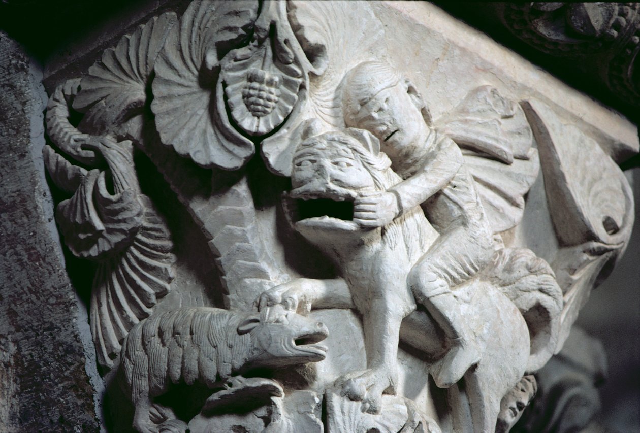 David matando al león (detalle de un capitel) c.1130 de French School