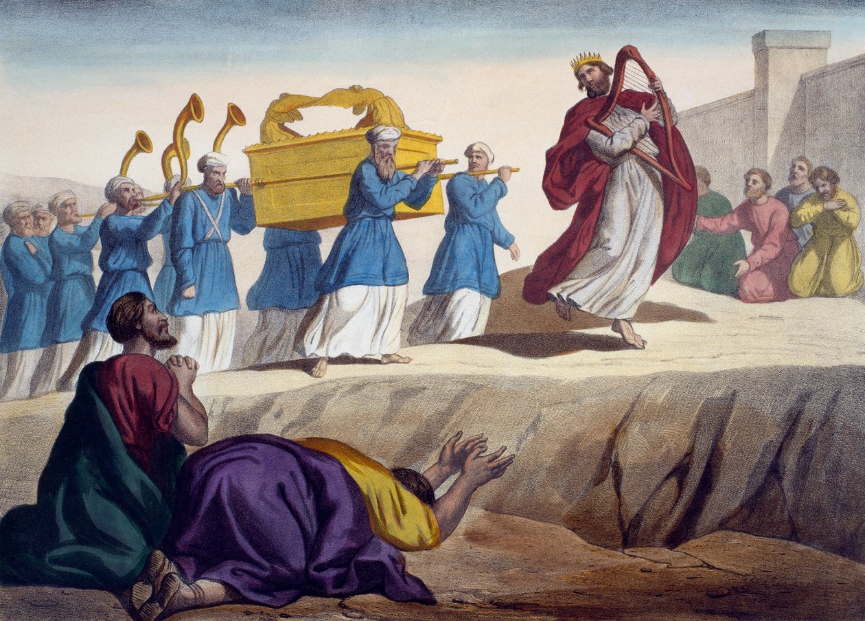 David escoltando el Arca de la Alianza a Jerusalén, ilustración de un catecismo L