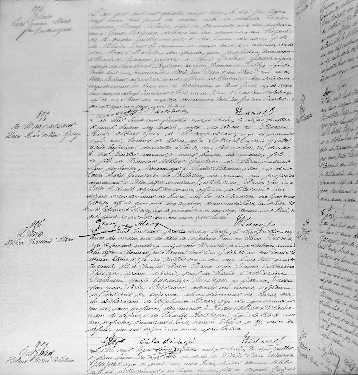 Certificado de Defunción de Guy de Maupassant (1850-93) 7 de julio de 1893 (detalle) de French School