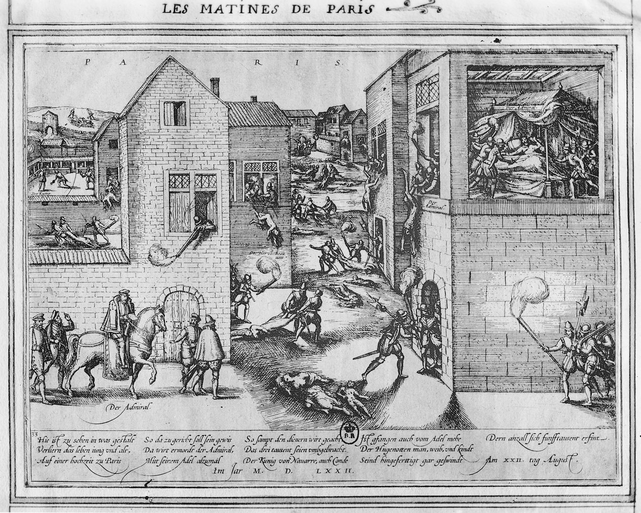 Muerte del Almirante Gaspard II de Coligny (1519-72) en el momento de la Masacre de San Bartolomé en 1572 de French School