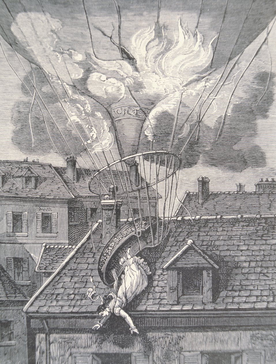 Muerte de Madame Blanchard en un accidente aeronáutico en 1819 de French School