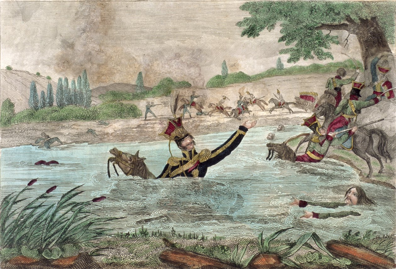 Muerte del Príncipe Joseph Poniatowski (1763-1813) en el río Elstera, 1813 de French School