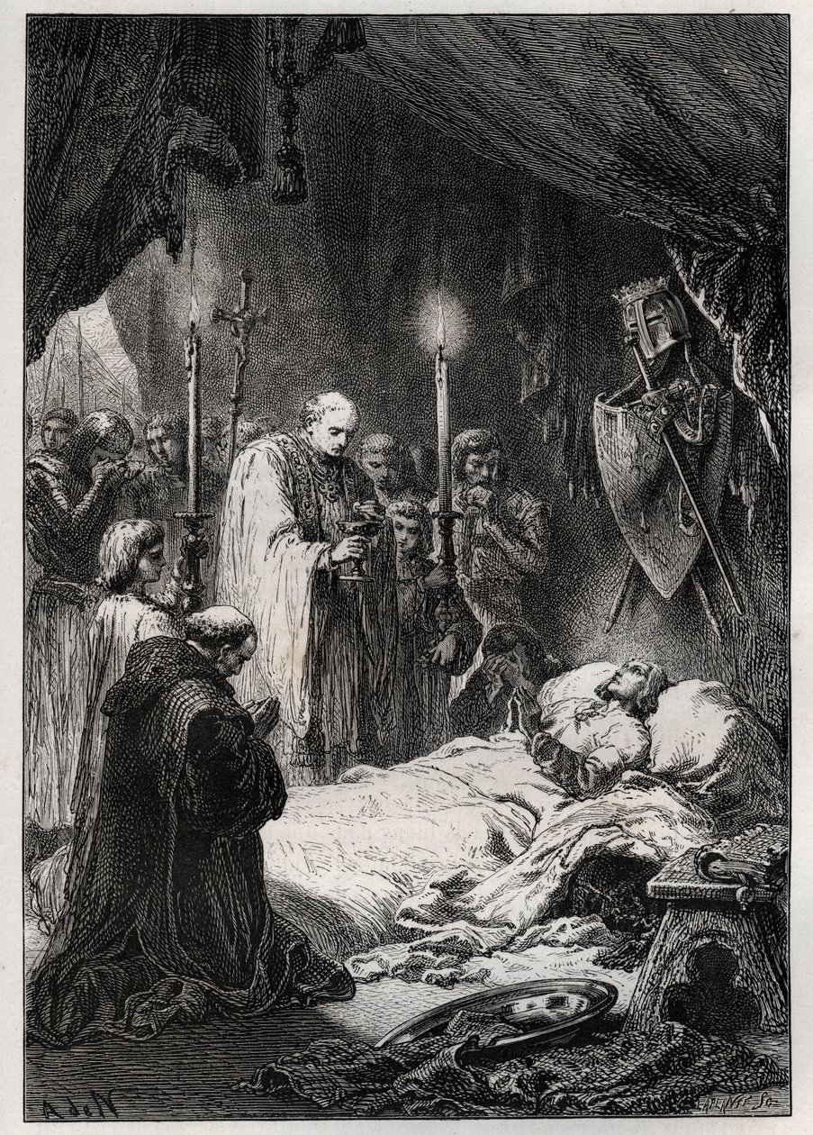 Muerte de San Luis en Túnez el 25 de agosto de 1270 - Muerte de San Luis (durante la 7ª cruzada, el 25 de agosto de 1270) - grabado de “L