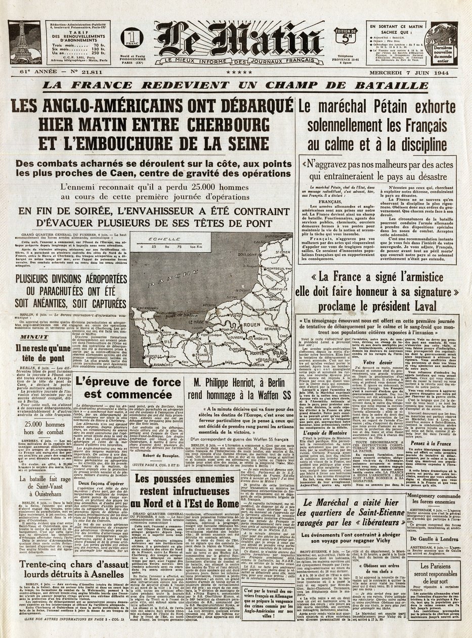 Desembarco de Normandía junio de 1944 - Desembarco de Normandía 6 de junio de 1944 (Día D) - En la mañana, jueves 7 de junio de 1944 los angloamericanos partieron ayer por la mañana entre Cherburgo y la desembocadura del Sena de French School