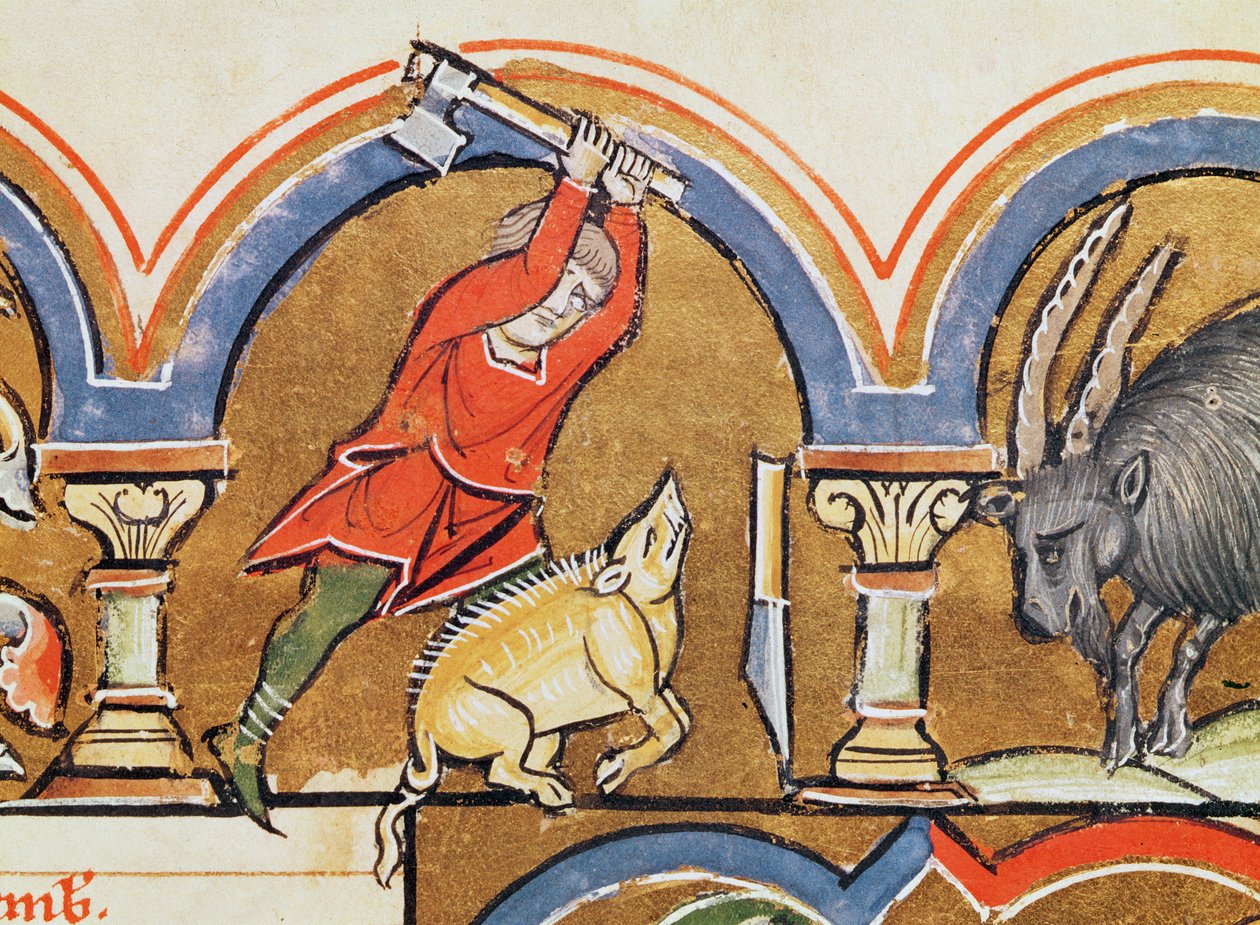 Diciembre, Sacrificio de un Cerdo, del Salterio de Santa Isabel de French School