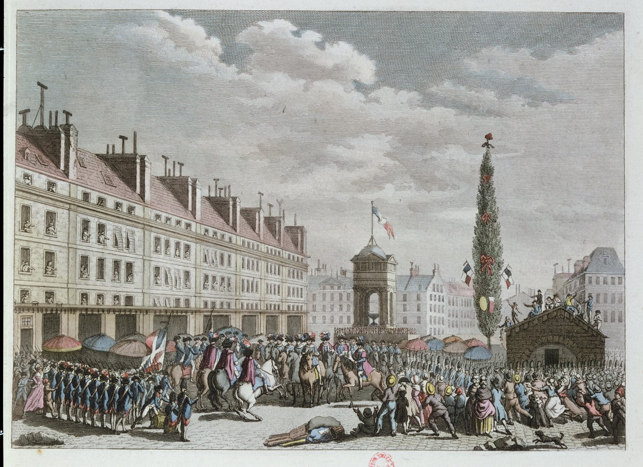 Declaración de la Constitución, Plaza de los Inocentes, París, septiembre de 1791, 1791 (grabado en color) de French School
