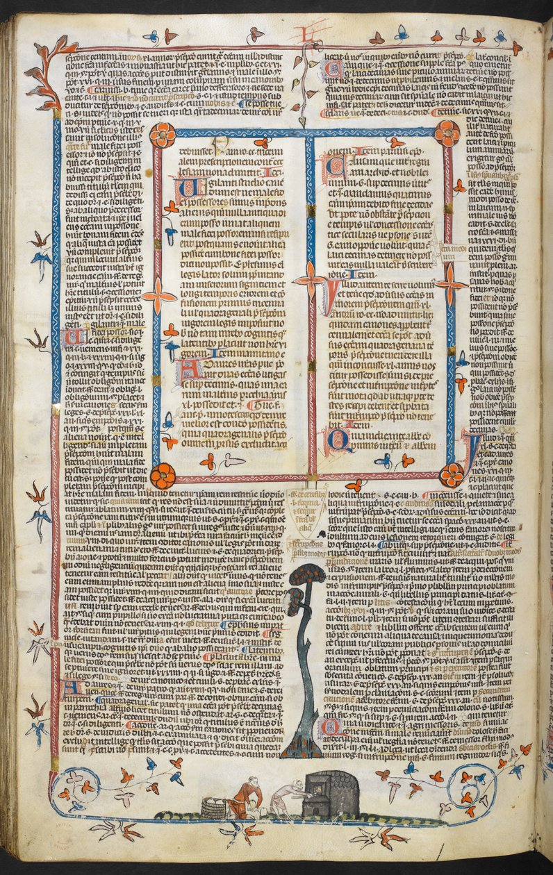 Decretales de Gregorio IX con glosa de Bernardo de Parma (las "Decretales de Smithfield"), MS Royal MS 10 E IV, f.145v, c.1300-40 (tinta sobre pergamino) de French School