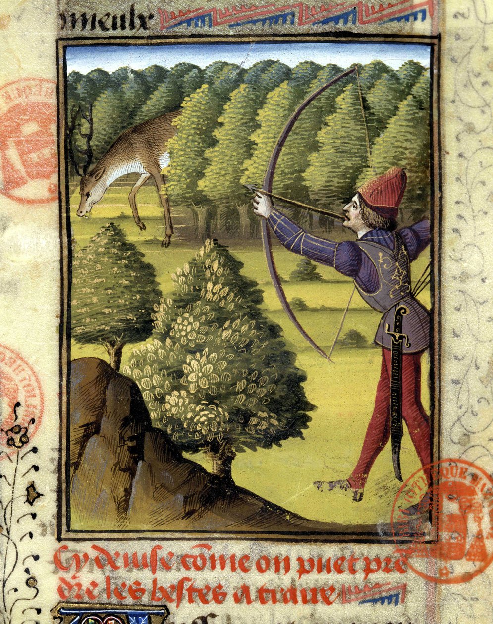 Caza de ciervos - en "El libro de caza de Gaston Phoebus, Conde de Foix, Señor de Béarn" de French School