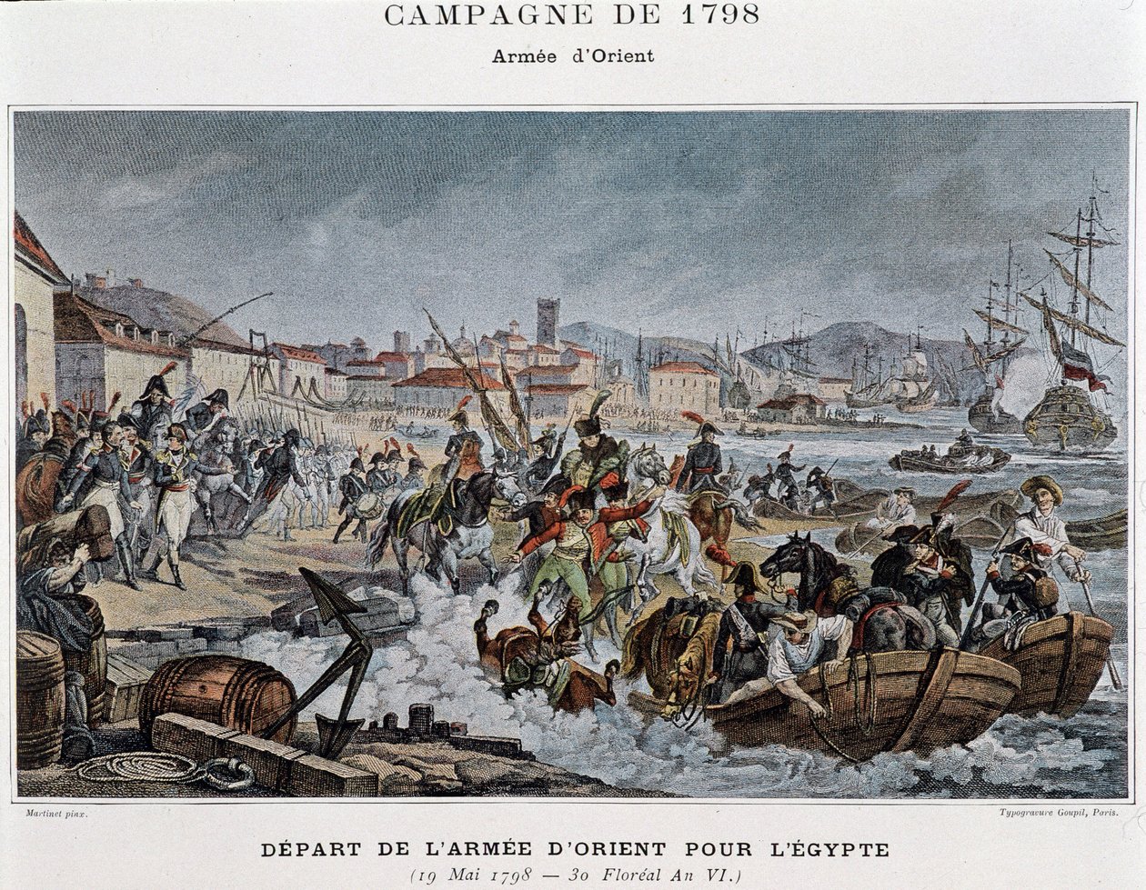 Salida del Ejército de Oriente hacia Egipto - en "Victorias y Conquistas de los Ejércitos Franceses", París, s.d. de French School