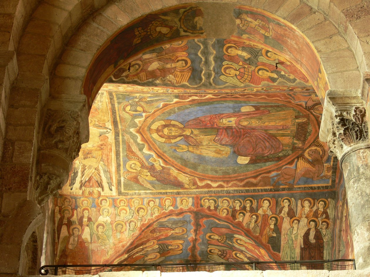 Representación de una vista interna con pinturas murales de French School