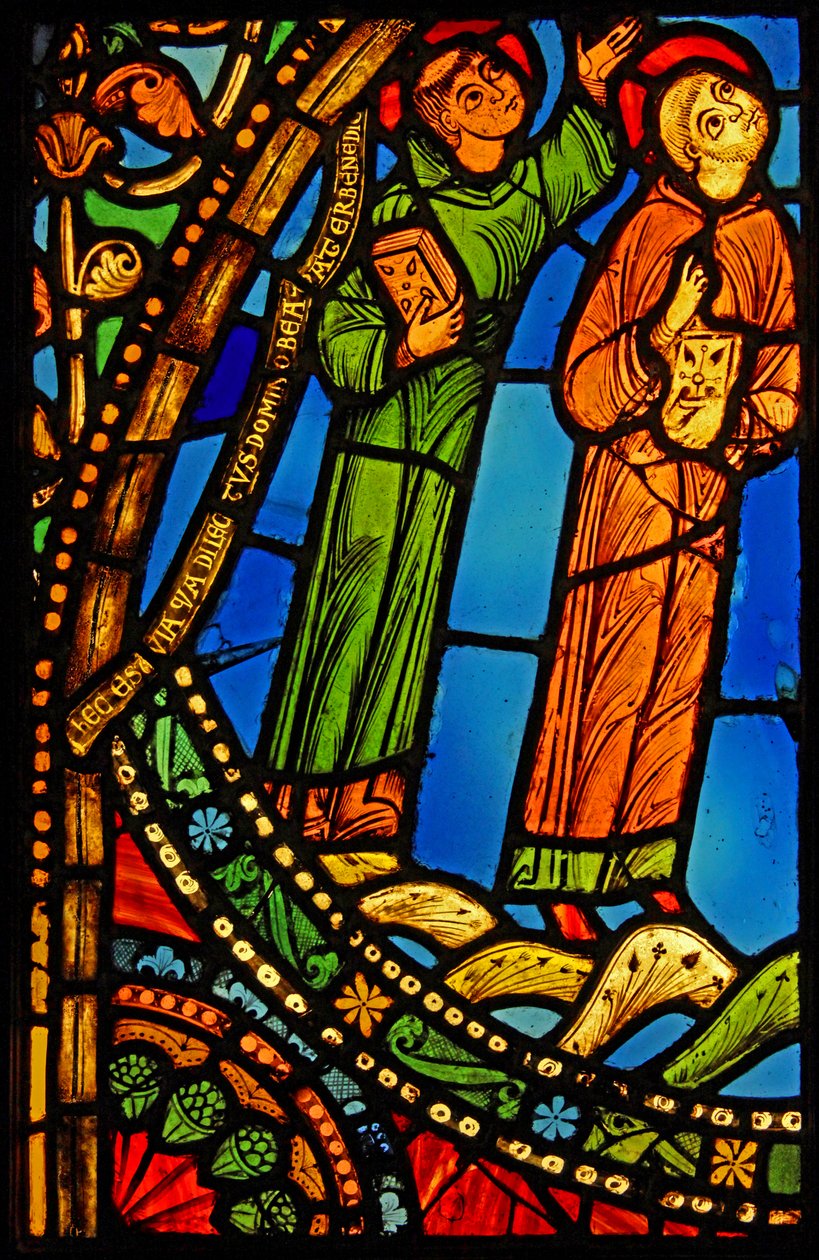 Dos monjes en la ascensión de San Benito; ex St Denis de French School