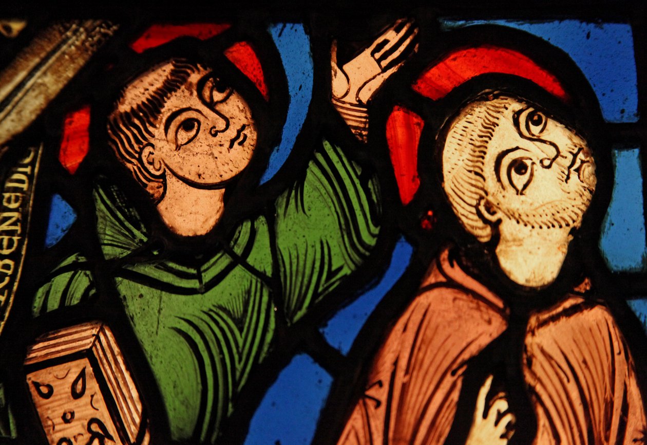 Dos monjes en la ascensión de San Bernardo; ex St Denis de French School