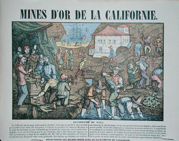 Representación de las minas de oro de California, mediados del siglo XIX de French School