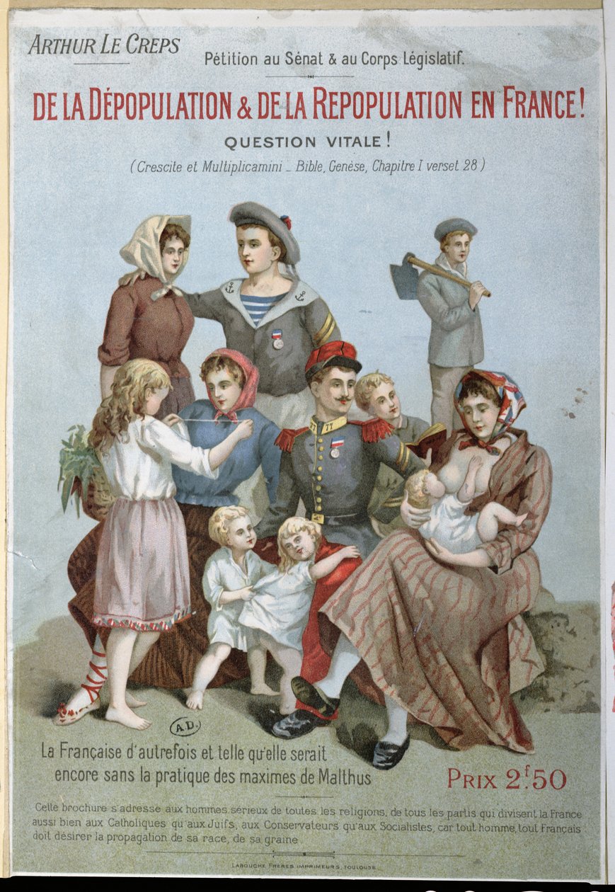 Despoblación y repoblación en Francia, folleto de Arthur Le Creps contra el maltusianismo, 1895 de French School