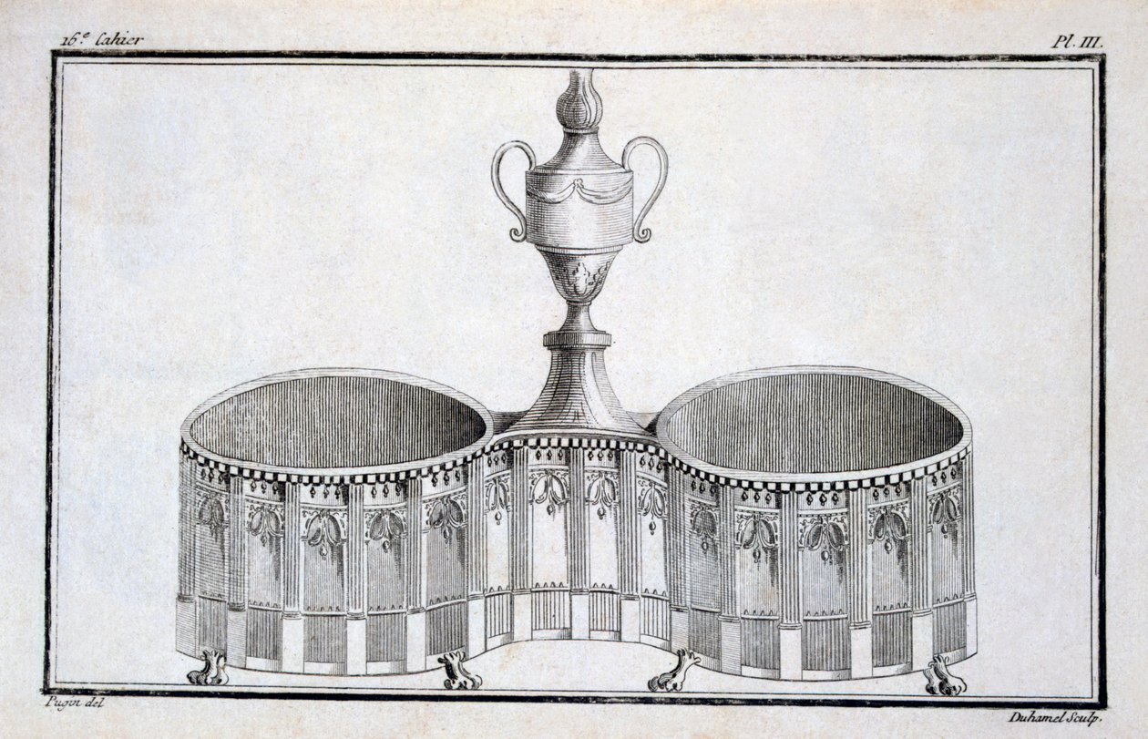Diseño de Pugin, de un libro de patrones de diseños de metal neoclásico compilado por Duhamel, c.1770s-80s de French School