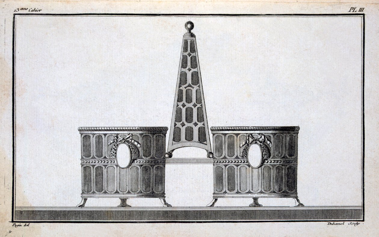 Diseño de Pugin, de un libro de patrones de diseños de metal neoclásico compilado por Duhamel, c.1770s-80s de French School