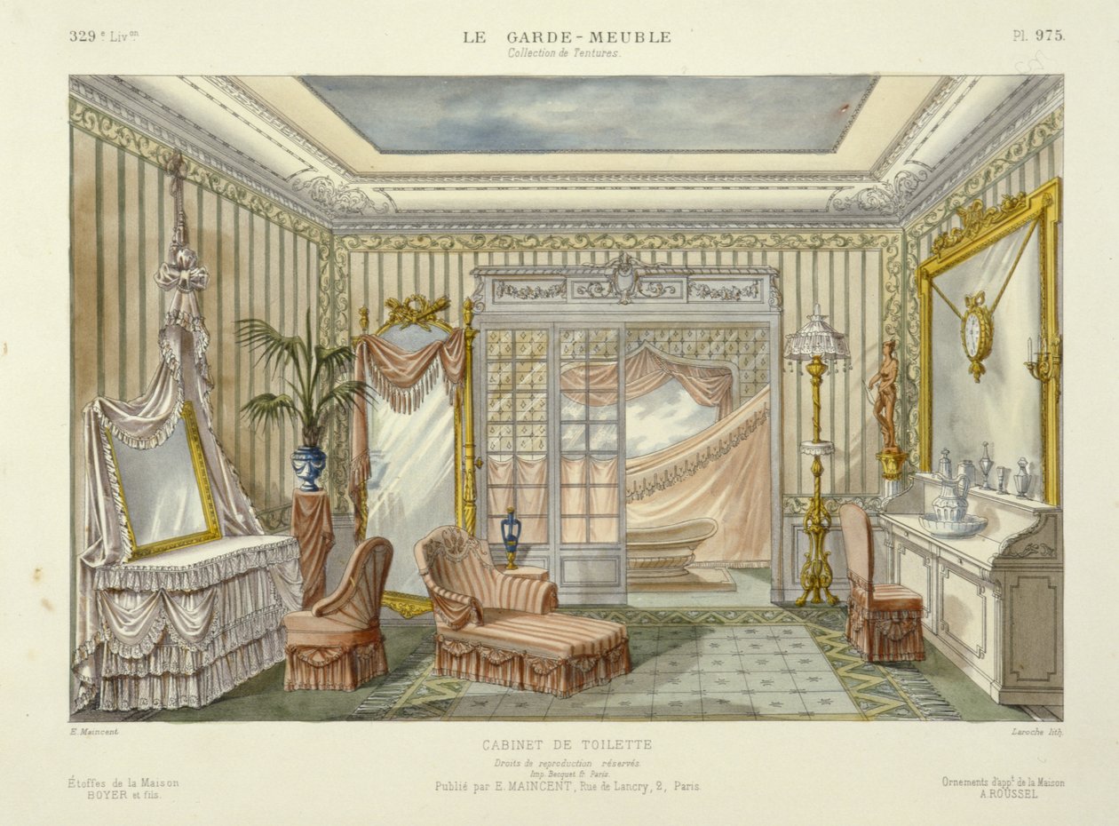 Diseño para un cuarto de baño de Le Garde-Meuble, Pub. París, c.1890 (litografía en color) de French School