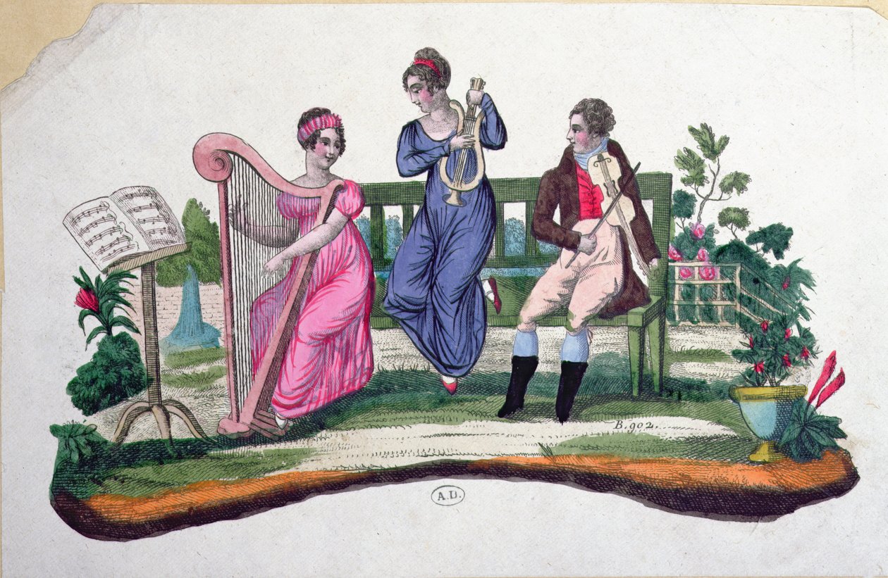 Diseño para un abanico que representa un concierto al aire libre, c.1830 de French School