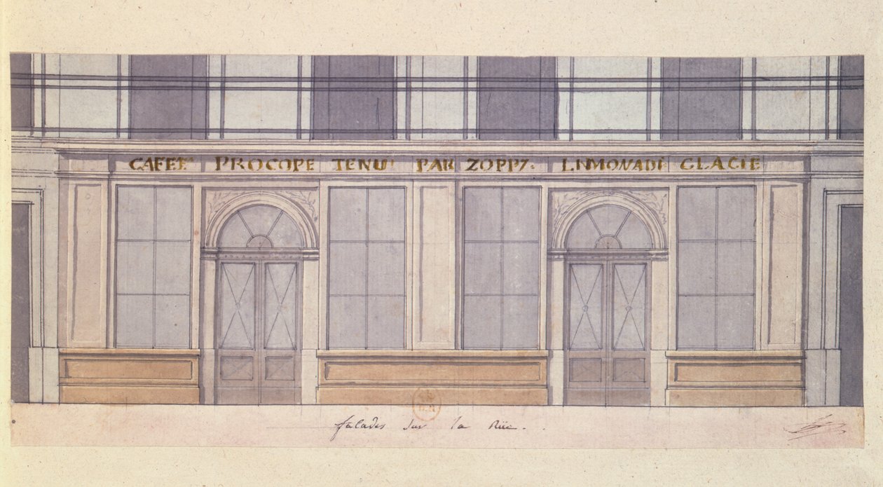 Diseño para la fachada del Café Procope, principios del siglo XIX de French School