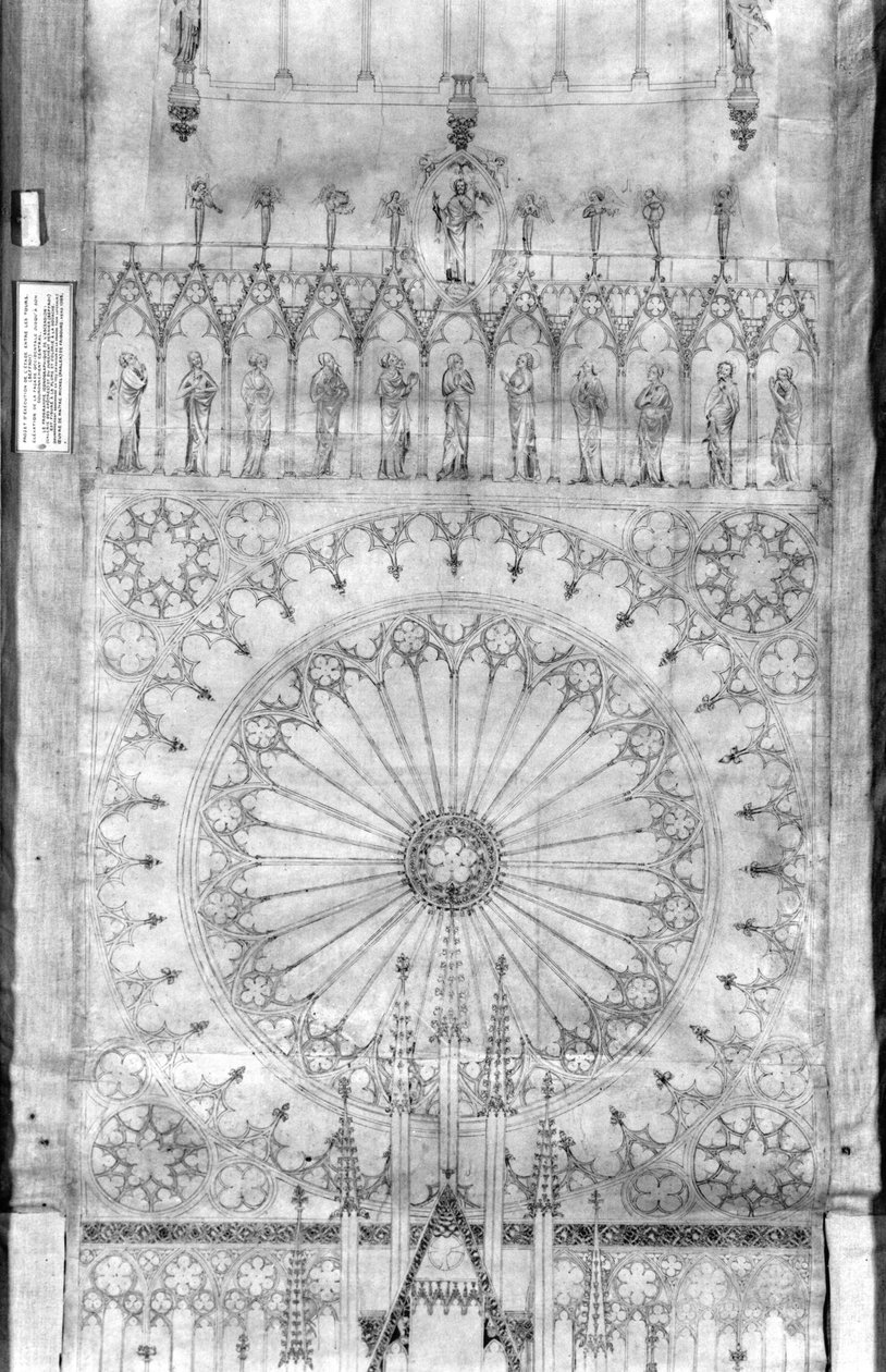Diseño para el rosetón y la galería de reyes en la fachada de la Catedral de Estrasburgo, c.1380 de French School