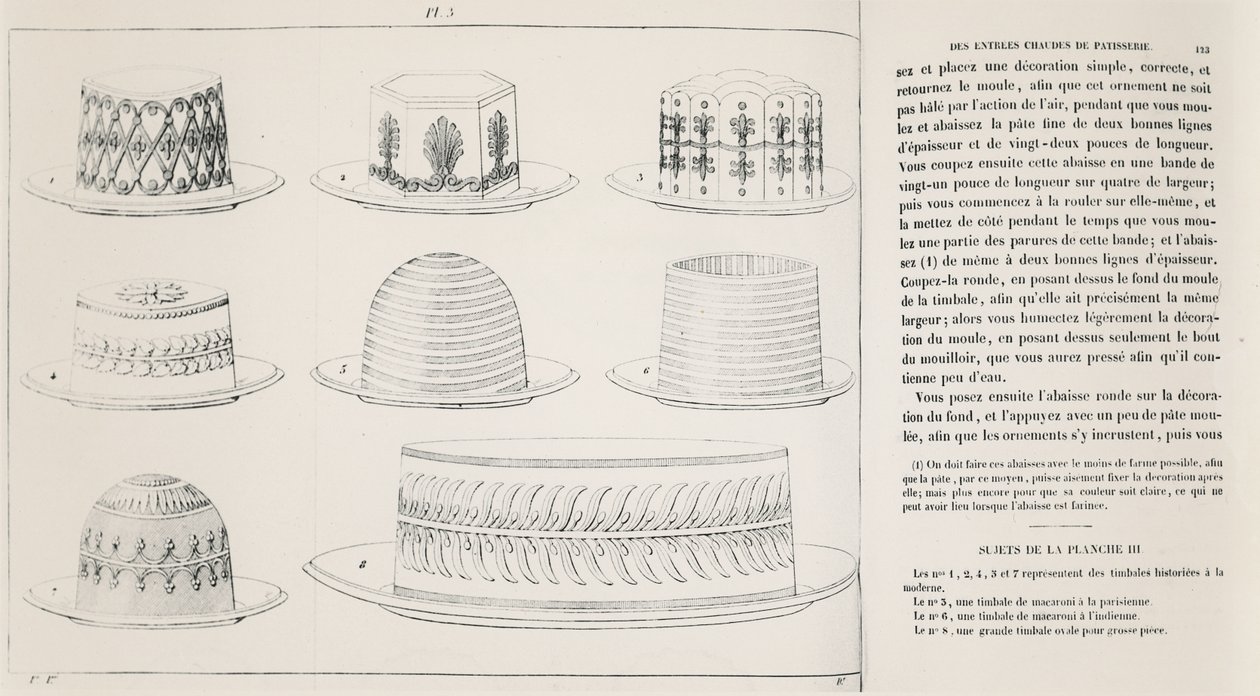 Diseños para Timbale de Macaroni por Antonin Carême (grabado) de French School