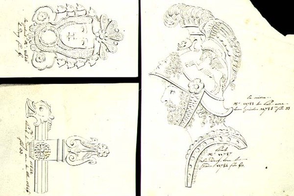Diseños para monturas de muebles de bronce dorado, c.1825 de French School