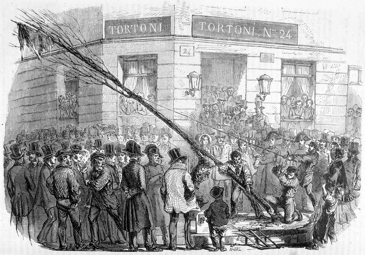 Destrucción de Árboles de la Libertad (Febrero-Marzo 1850) - en "Historia contemporánea de Francia", Hachette, París de French School